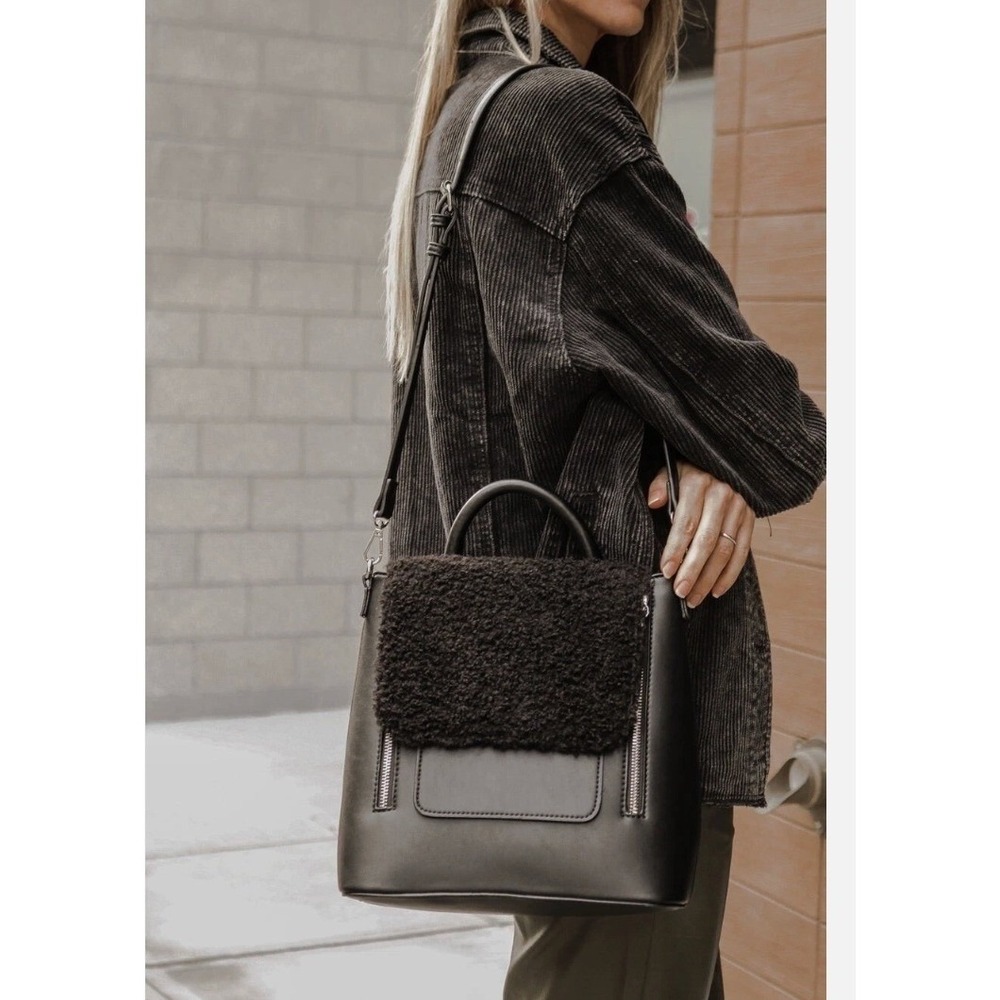 Anthropologie / MMS Chels Handbag in Black Covertible - Sherpa, Shoulder Bag